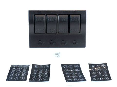 Panel przełączników 12/24V ON-OFF x 4 + bezpieczniki 2 x 5A, 10A, 15A IP68
