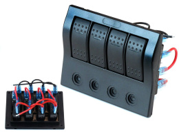 Panel przełączników 12/24V ON-OFF x 4 + bezpieczniki 2 x 5A, 10A, 15A IP68