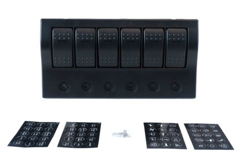 Panel przełączników 12/24V ON-OFF x 6 + bezpieczniki 3 x 5A, 2 x 10A, 15A IP68