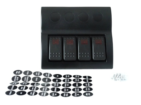 Panel przełączników 12/24V ON-OFF x 4 + bezpieczniki 2 x 5A, 10A, 15A IP68