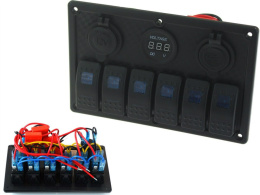 Panel przełączników ON-OFF x 5 + gniazdo zapalniczki + 2 gniazda USB 3.1A + 2 bezpieczniki 15A