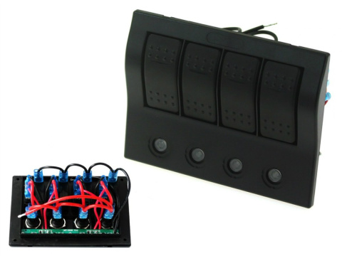 Panel przełączników 12/24V ON-OFF x 4 + bezpieczniki 2 x 5A, 10A, 15A IP68