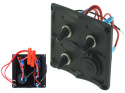 Panel przełączników 12V SPST/ON-OFF x 3 + gniazdo 12V + 2 bezpieczniki 15A IP68
