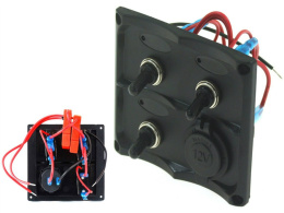 Panel przełączników 12V SPST/ON-OFF x 3 + gniazdo 12V + 2 bezpieczniki 15A IP68