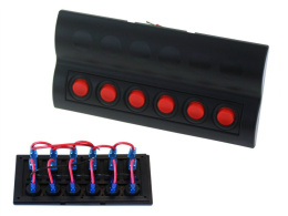 Panel przełączników 12/24V ON-OFF x 6 + bezpieczniki 3 x 5A, 2 x 10A, 15A LED IP68