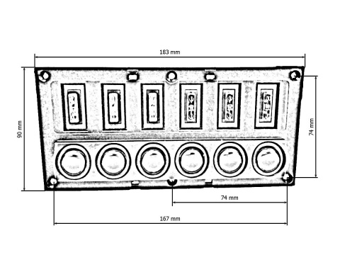 Panel przełączników 12/24V ON-OFF x 6 + bezpieczniki 3 x 5A, 2 x 10A, 15A LED IP68