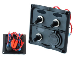 Panel przełączników 12V SPST/ON-OFF x 3 + 2 gniazda USB + 2 bezpieczniki 15A IP68