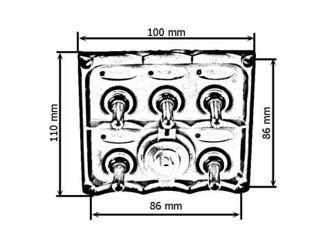 Panel przełączników 12V SPST/ON-OFF x 5 + gniazdo 12V + 3 bezpieczniki 15A IP68