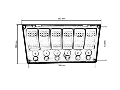Panel przełączników 12/24V ON-OFF x 6 + bezpieczniki 3 x 5A, 2 x 10A, 15A IP68