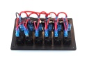 Panel przełączników ON-OFF x 6 + bezpieczniki 3 x 5A, 2 x 10A, 15A + LED x 6