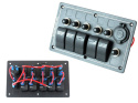 Panel przełączników aluminiowy ON-OFF x 5 + gniazdo 12V + bezpiecznik 3 x 5A, 2 x 10A, 15A IP68