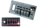 Panel przełączników aluminiowy ON-OFF x 5 + gniazdo zapalniczki + bezpiecznik 3 x 5A, 2 x 10A, 15A IP68