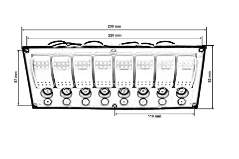 Panel przełączników 12/24V ON-OFF x 8 + bezpieczniki 4 x 5A, 2 x 10A, 2 x 15A