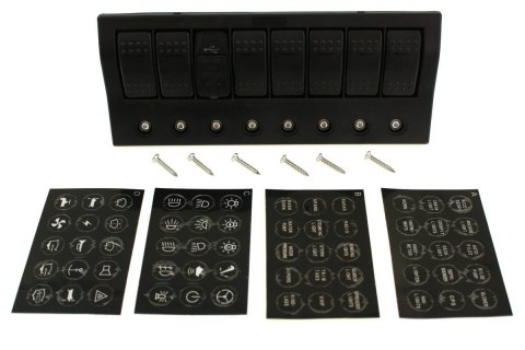 Panel przełączników 12/24V ON-OFF x 7 + 2 gniazda USB 3.1A