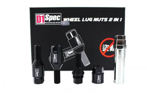 Śruby do kół + nakładki D1Spec Heptagon 12 x 1.5 stalowe black