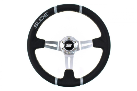 Kierownica sportowa SLIDE 350mm offset 90mm skóra silver