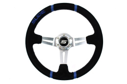Kierownica zamszowa SLIDE 350mm offset 90mm blue strip