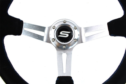 Kierownica zamszowa SLIDE 350mm offset 90mm blue strip