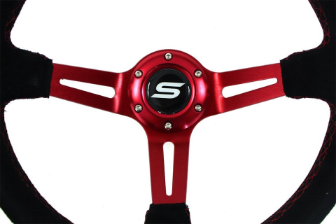Kierownica zamszowa SLIDE 350mm offset 80mm red