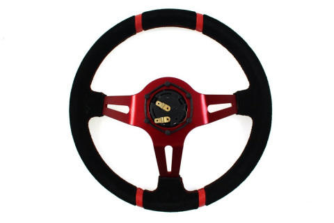 Kierownica zamszowa SLIDE 350mm offset 80mm red