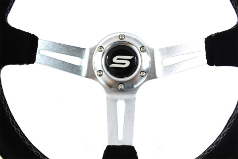 Kierownica zamszowa SLIDE 350mm offset 80mm silver