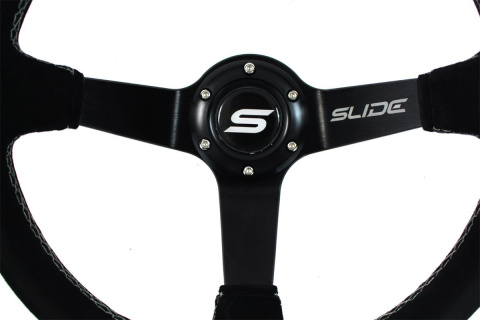Kierownica zamszowa SLIDE 350mm offset 80mm silver strip
