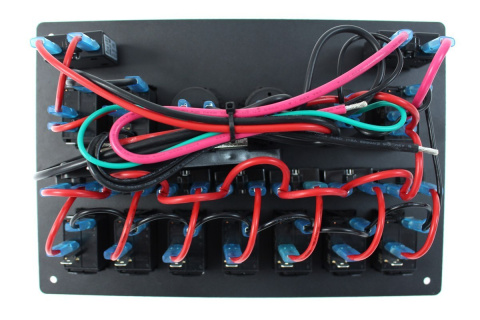 Panel przełączników ON-OFF x 10 + gniazdo zapalniczki + gniazdo USB (3.1A) + voltomierz