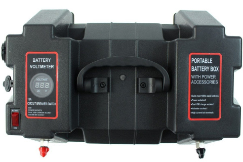 Obudowa akumulatora skrzynka 340x195x205 + voltomierz + USB