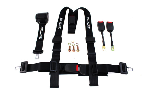 Pasy sportowe 3 punktowe 2" SLIDE napinacz + mocowania black