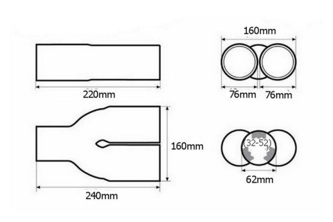 Końcówka wydechu tłumika AMIO 2x76mm opalana