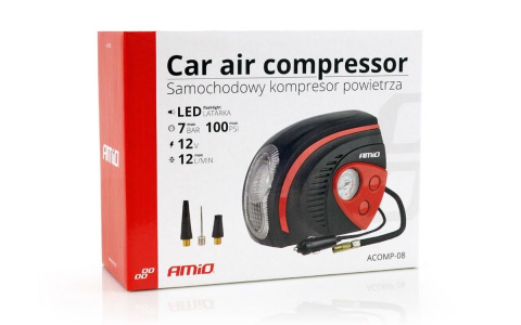 Kompresor samochodowy 12V 100 PSI latarka 3 adaptery