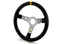 Kierownica sportowa RRS MONTE 350mm offset 65mm skóra - srebrna