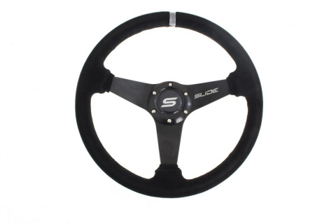 Kierownica zamszowa SLIDE 350mm offset 20mm silver strip