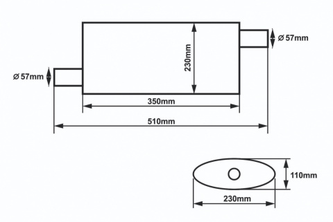 Sportowy tłumik środkowy 57mm 2,25" 350mm Offset Slide 304SS