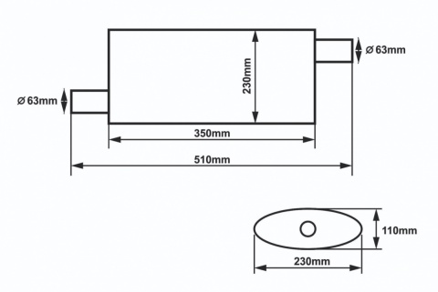 Sportowy tłumik środkowy 63mm 2,5" 350mm Offset Slide 304SS