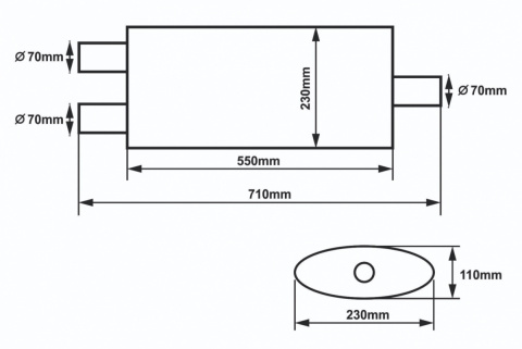Sportowy tłumik środkowy 70mm 2,75" 550mm Y-pipe Slide 304SS