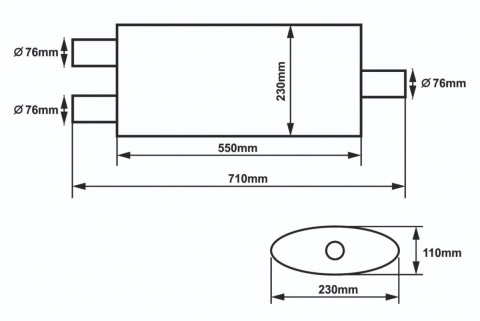 Sportowy tłumik środkowy 76mm 3" 550mm Y-pipe Slide 304SS