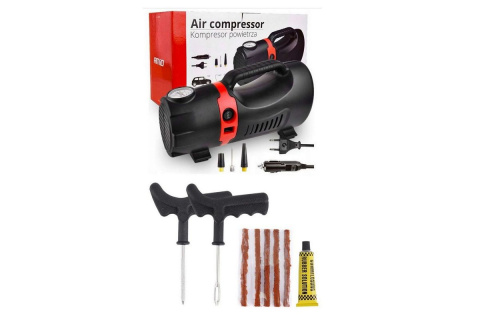 Zestaw naprawczy do opon + kompresor samochodowy 12V 230V