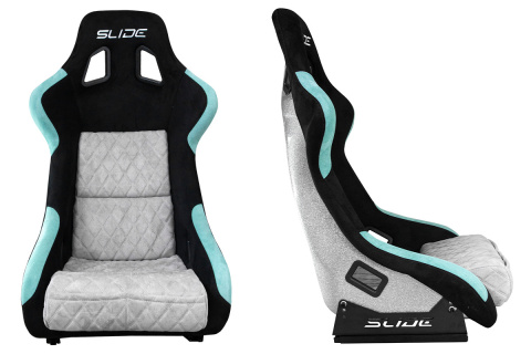 Fotel sportowy Slide KS2 Premium Black & Mint & Quilted Grey Welur Silver Glitter