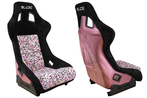 Fotel sportowy Slide KS2 Premium Black & Flowers Welur Light Pink Glitter