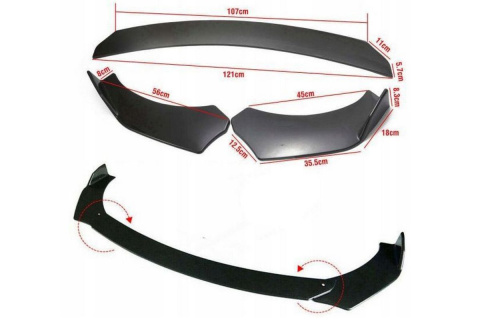 Uniwersalny splitter przedniego zderzaka 3 częściowy
