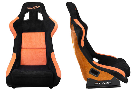 Fotel sportowy Slide KS2 Premium Black & Orange Welur Orange Glitter