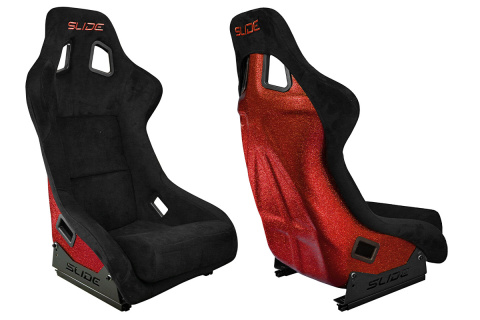 Fotel sportowy Slide KS2 Premium Black Welur Red Glitter